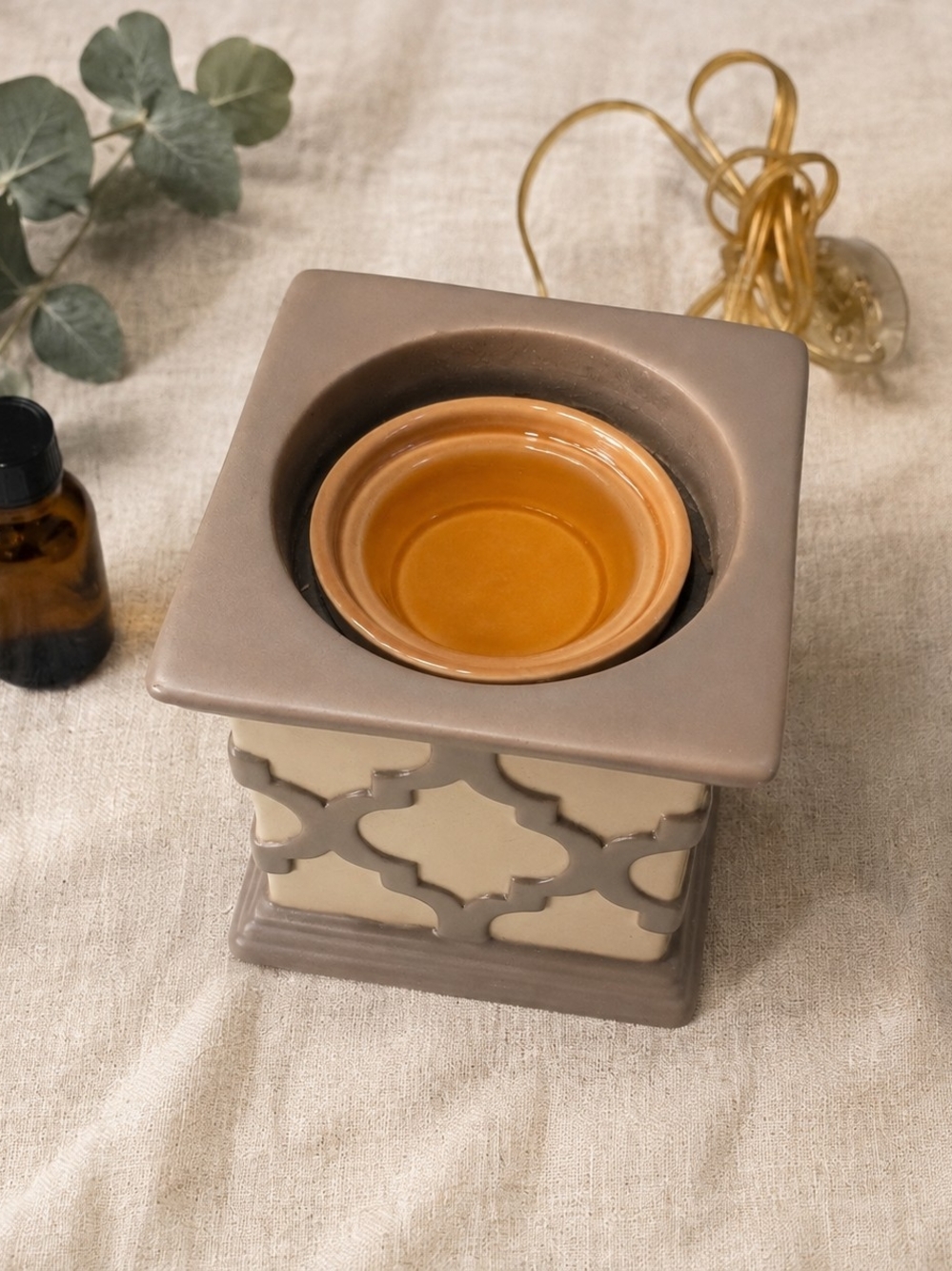#6033 Gold Canyon Tan Oil Warmer Adapter Ceramic Dish New in Box